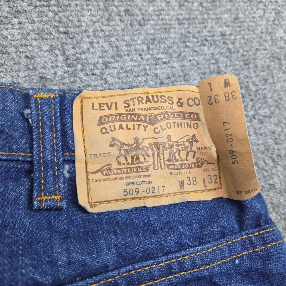 Vintage Levis 509 Jeans 38x32 Blue Orange Tab 80s USA Made Straight Leg 509-0217